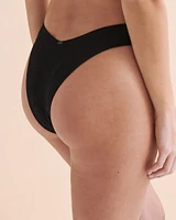 Textured V-cut Thong Bikini Bottom