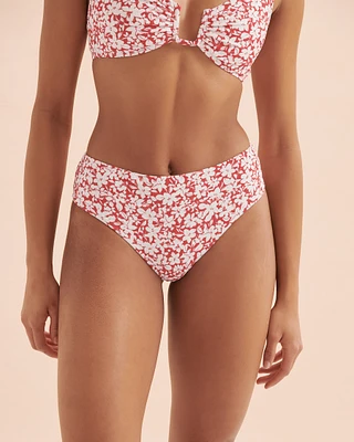 Red Floral High Waist Brazilian Bikini Bottom