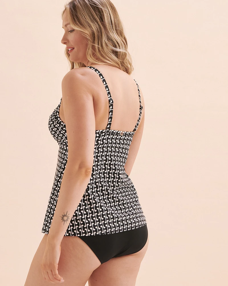 Black Geometric Crossed Tankini Top