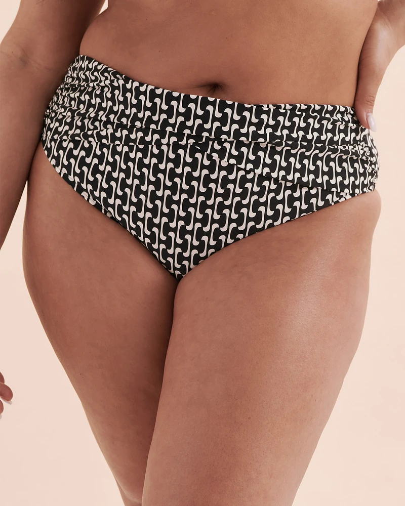 Black Geometric High Waist Bikini Bottom