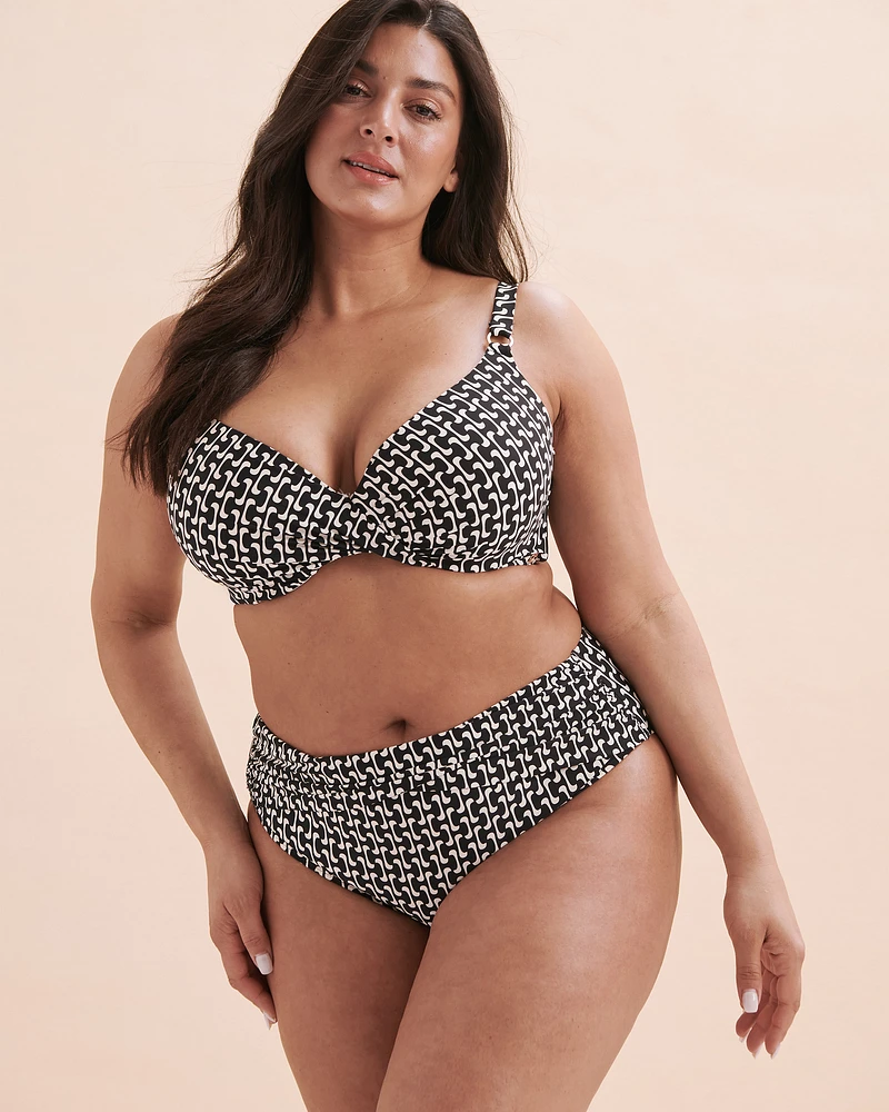 Bas de bikini taille haute Géométrique noir