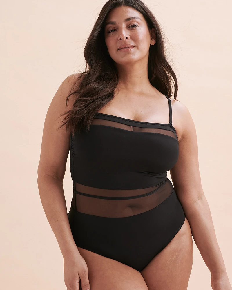 Maillot une-pièce bandeau à insertions de résille