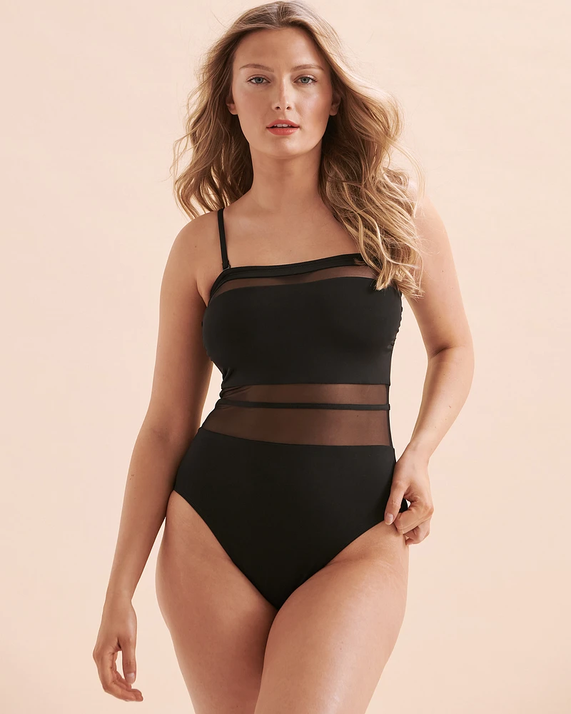 Maillot une-pièce bandeau à insertions de résille