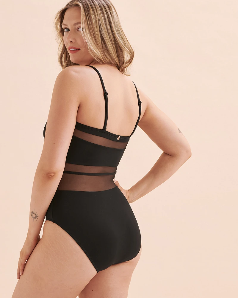 Mesh Inserts Bandeau One-piece Swimsuit