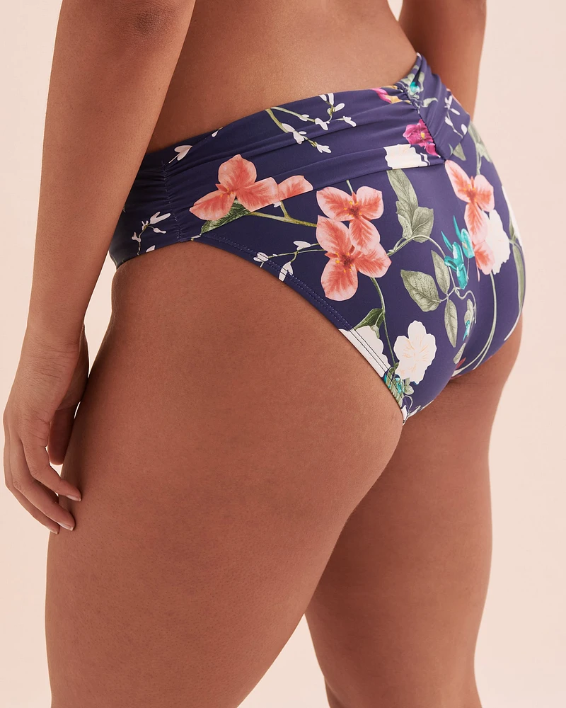 Bas de bikini aux hanches bande taille pliée Floral Fantasy