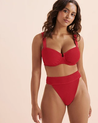 Haut de bikini plongeant bonnet D texturé à smocks