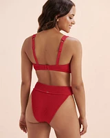 Haut de bikini plongeant bonnet D texturé à smocks