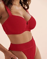 Haut de bikini plongeant bonnet D texturé à smocks