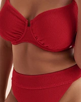 Haut de bikini plongeant bonnet D texturé à smocks