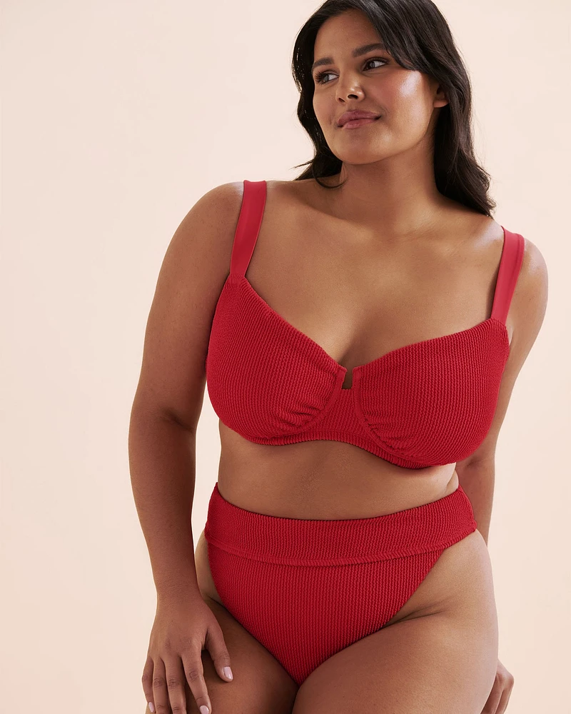 Haut de bikini plongeant bonnet D texturé à smocks