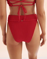 Bas de bikini taille haute texturé à smocks