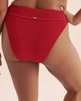 Bas de bikini taille haute texturé à smocks