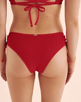 Bas de bikini taille basse texturé à smocks
