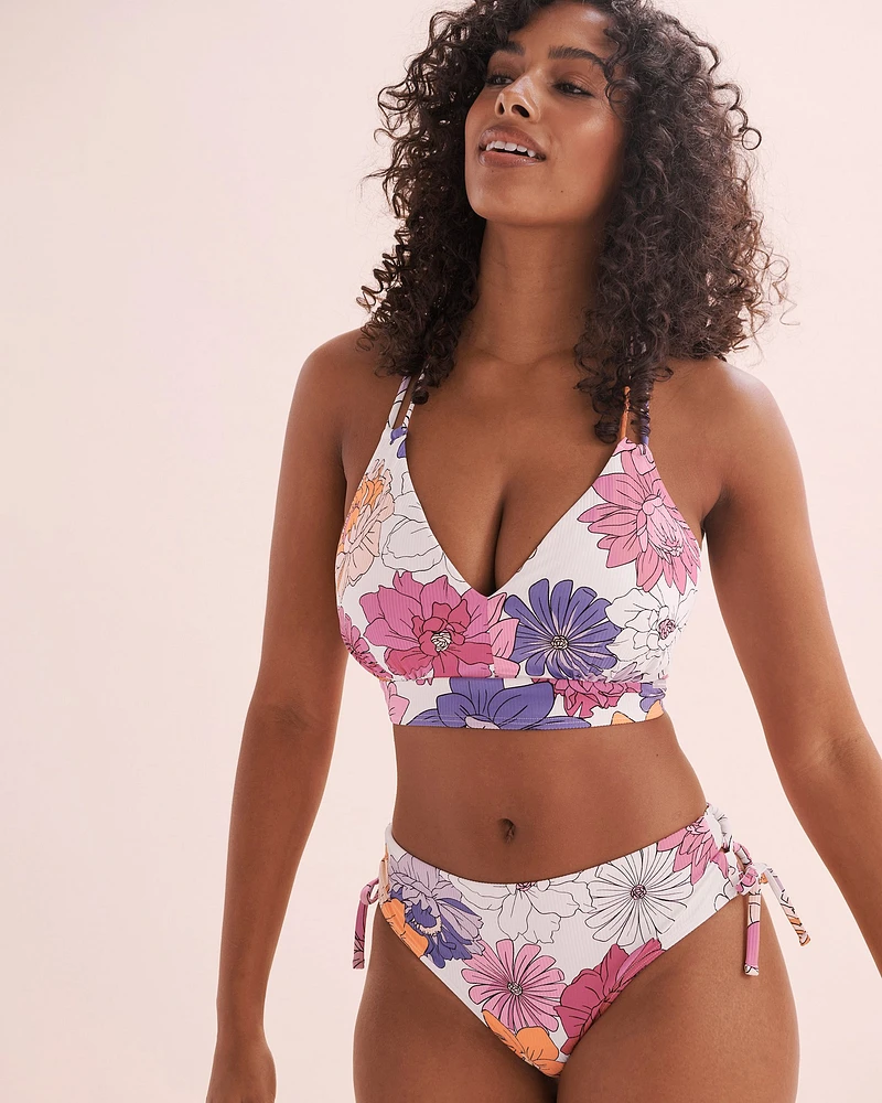 Floral Bloom Ribbed D Cup Bralette Bikini Top