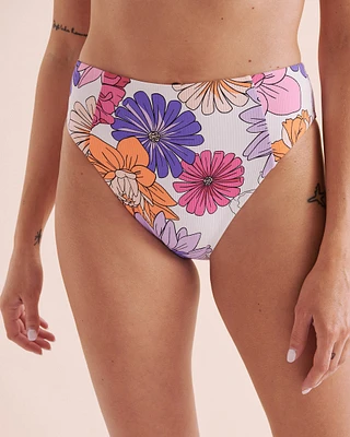 Bas de bikini brésilien taille haute côtelé Floral Bloom