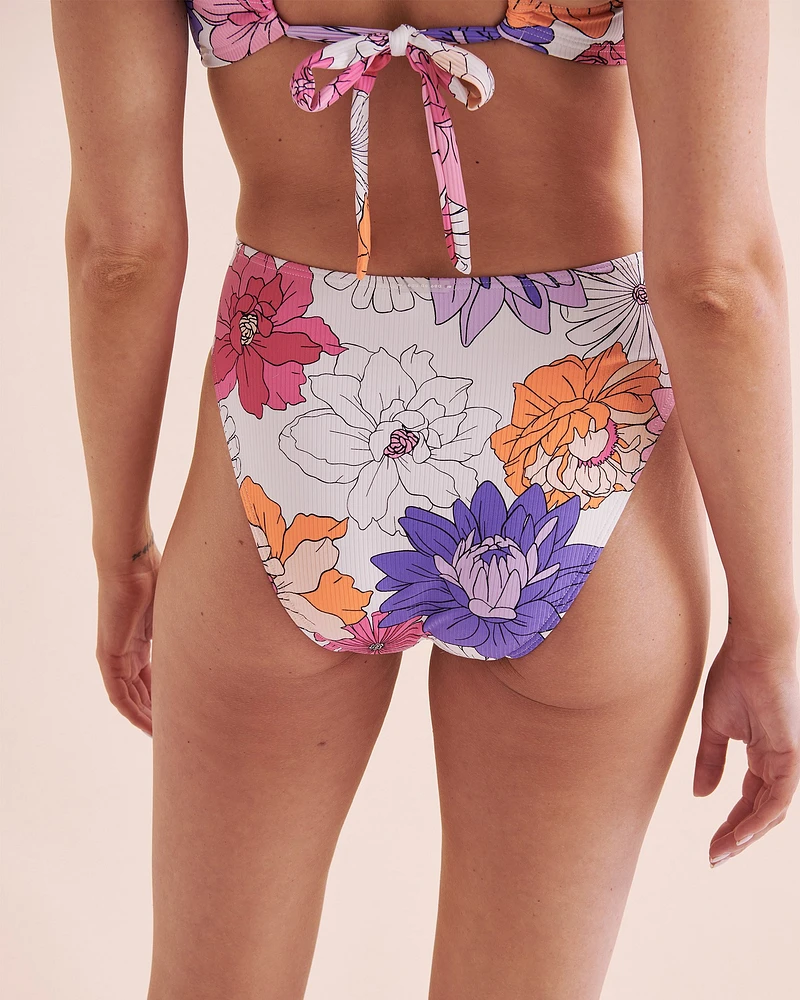 Floral Bloom Ribbed High Waist Brazilian Bikini Bottom