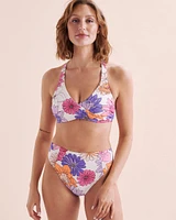 Bas de bikini brésilien taille haute côtelé Floral Bloom