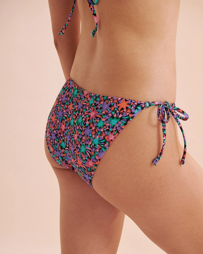 Hot Tropical Ribbed Side Tie Brazilian Bikini Bottom