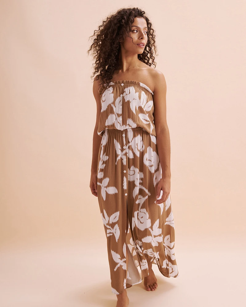 Robe longue sans manches à fleurs