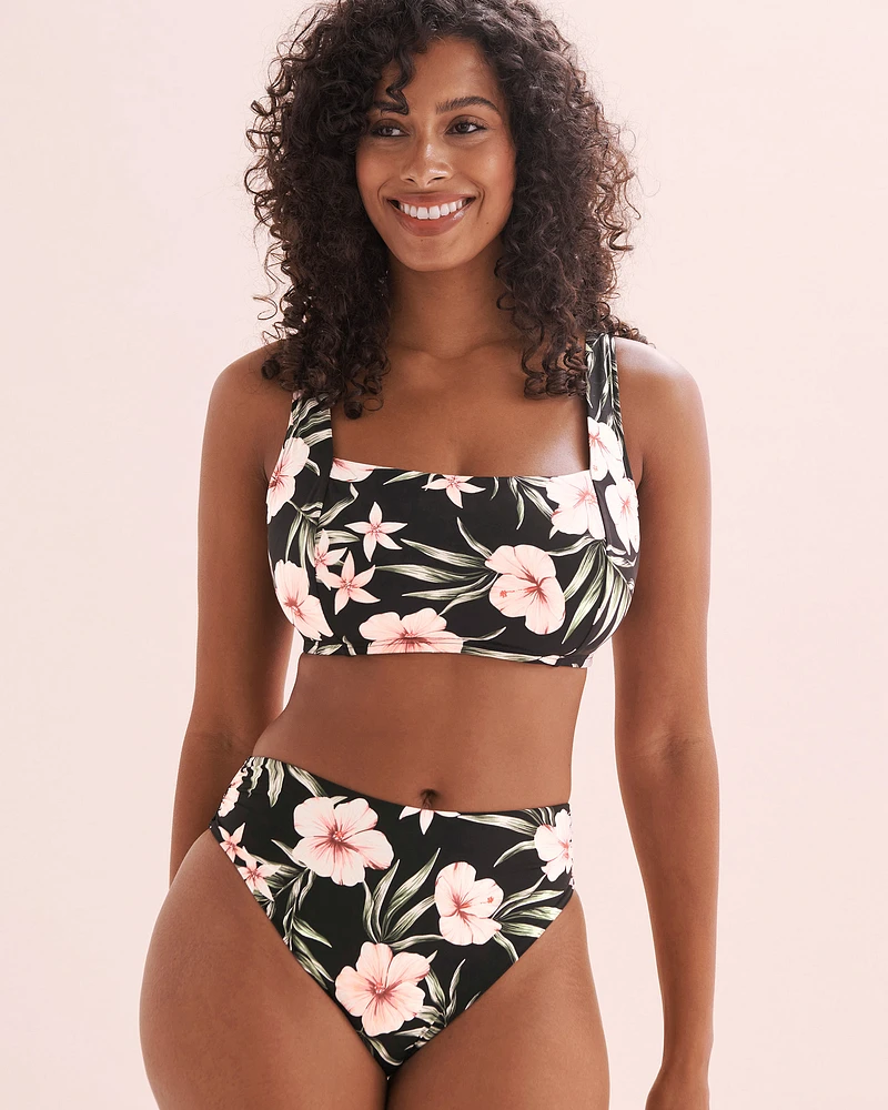 Tropical Hibiscus High Leg Brazilian Bikini Bottom