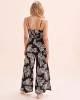 Tropical Foliage Sleeveless Jumpsuit