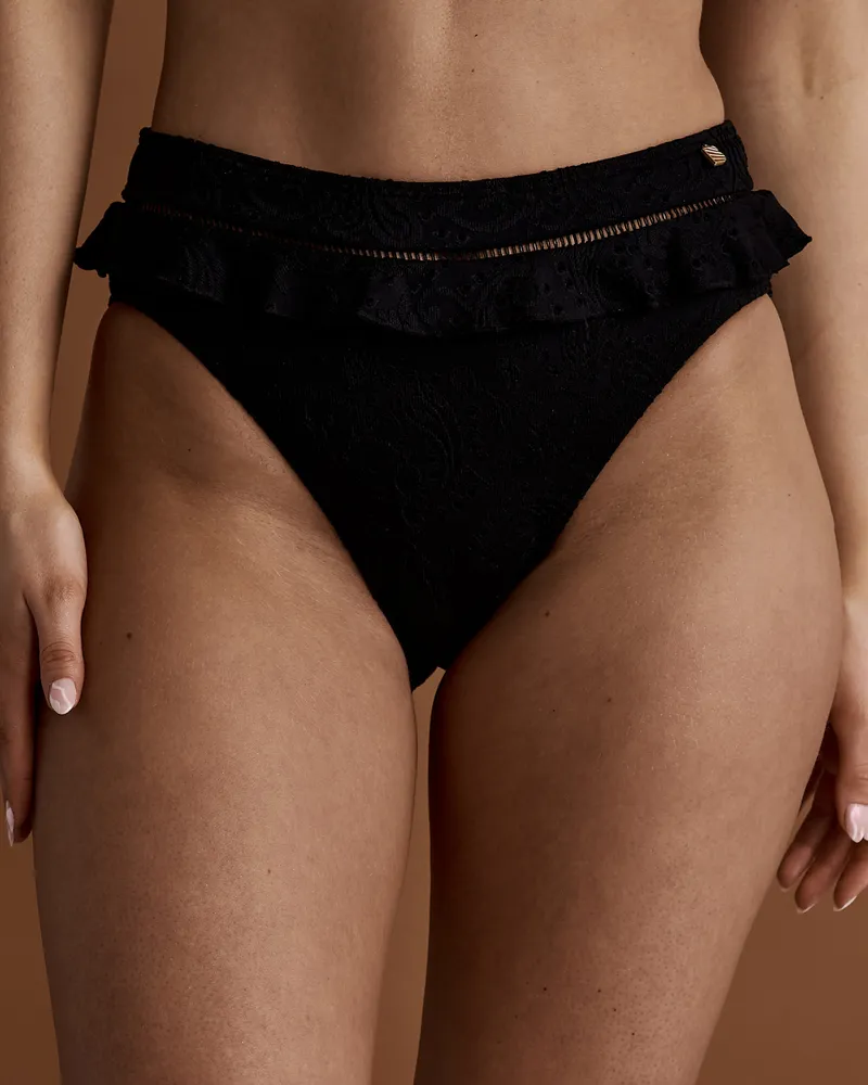 BLACK EMBROIDERY High Waist Bikini Bottom