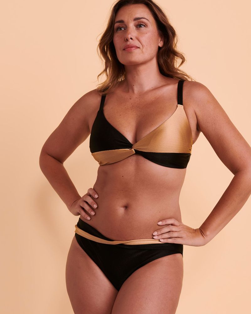 SHINNY TEXTURED Twisted Waistband Bikini Bottom