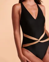 SHINNY TEXTURED Racerback One-piece Swimsuit