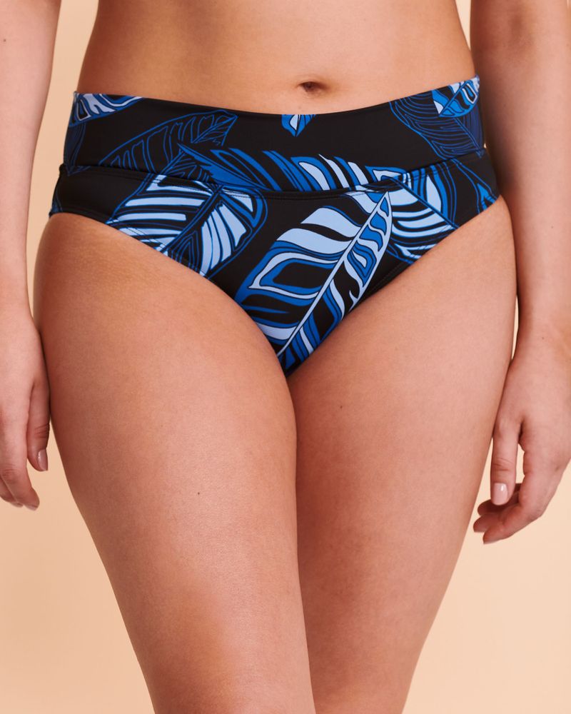 MIDNIGHT LEAVES Folded Waistband Bikini Bottom