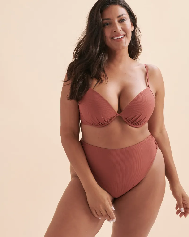 Bas de bikini taille haute noué aux hanches Textured