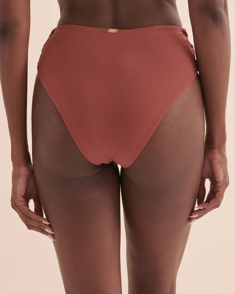 Textured Side Tie High Waist Bikini Bottom