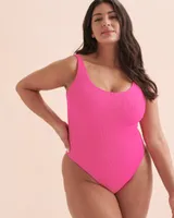 Flamingo Pink Ribbed Cheeky One-piece Swimsuit