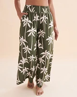 Pantalon jambe large à imprimé palmiers