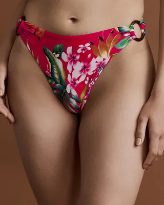 Bas de bikini jambe haute RED FLOWER