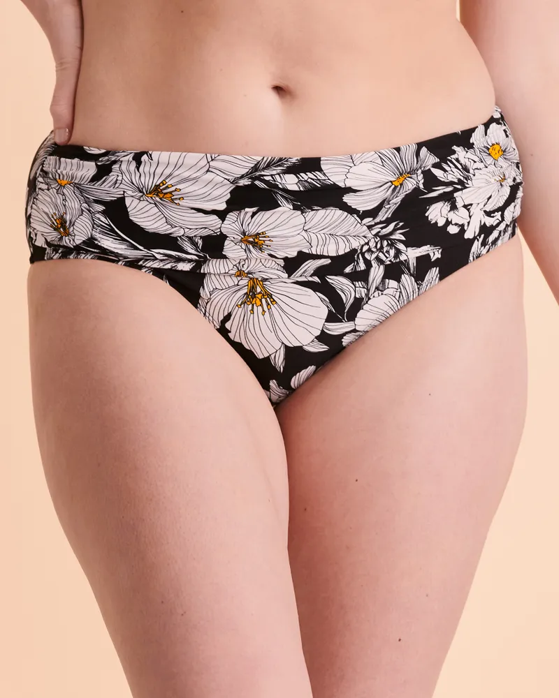 Bas de bikini bande taille plissée FLORAL