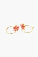 Pendientes aro flor rosas