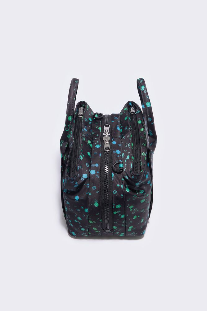 Bolso tote M nylon Rainbow Flowers negro