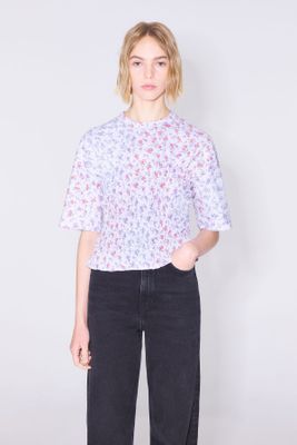 Top print Rainbow-Flowers azul claro