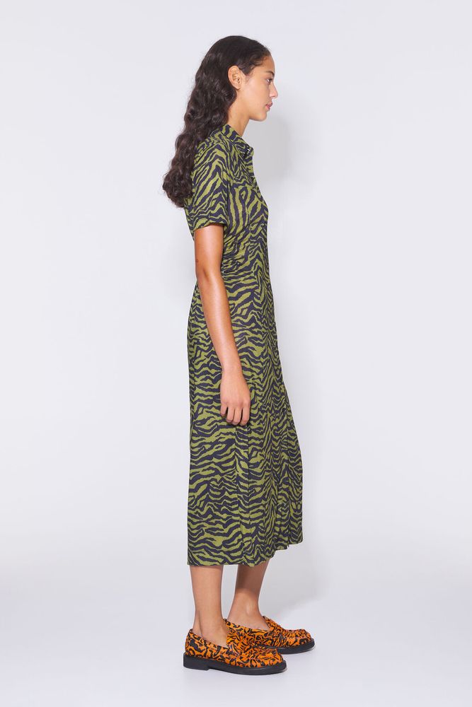 Vestido camisero midi print Tiger caqui