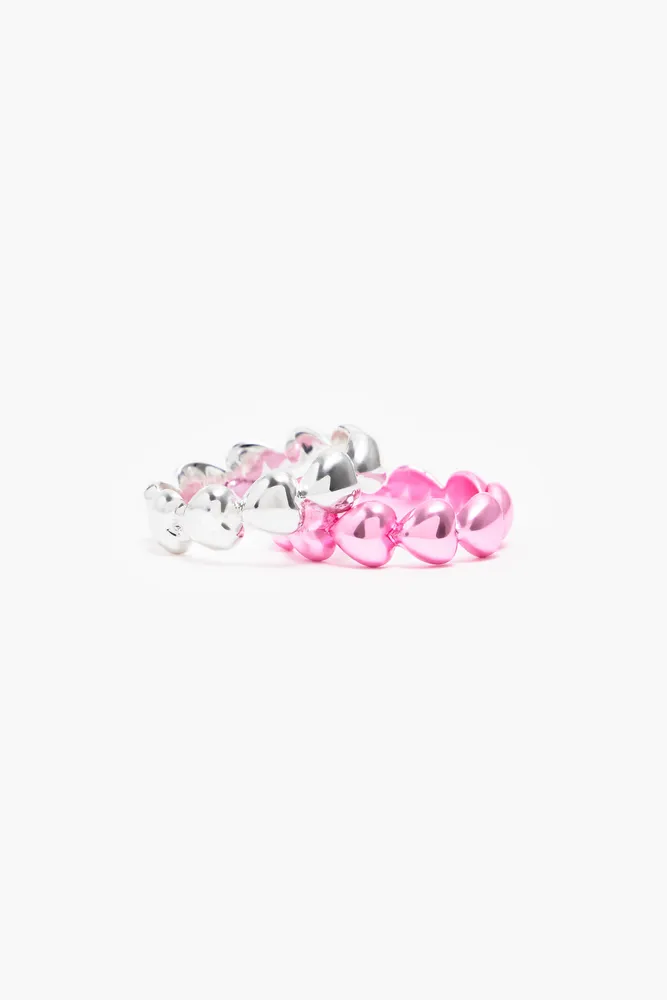 Set anillos corazones rosa