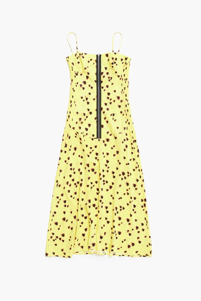 Vestido lencero midi print Small Hearts amarillo