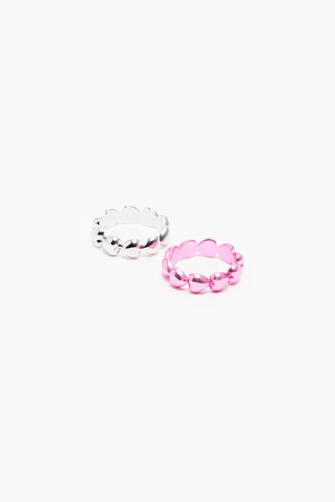 Set anillos corazones rosa