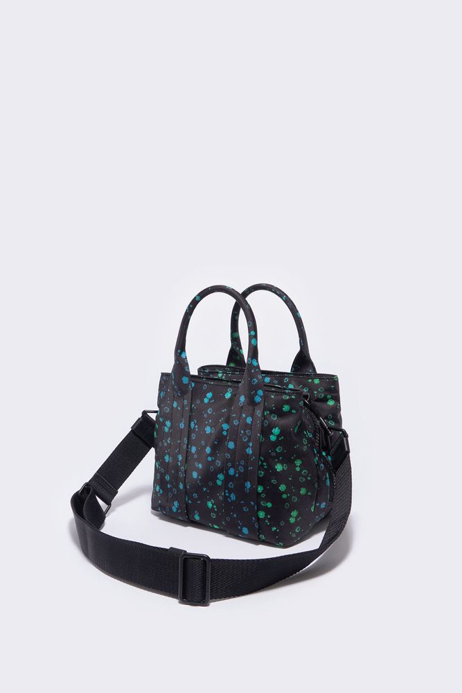 Bolso tote M nylon Rainbow Flowers negro