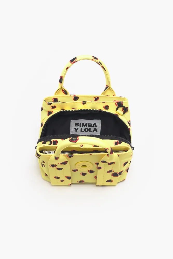 Bolso tote S nylon print Small Hearts amarillo