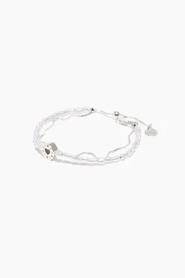 Pulsera doble perlas plateada