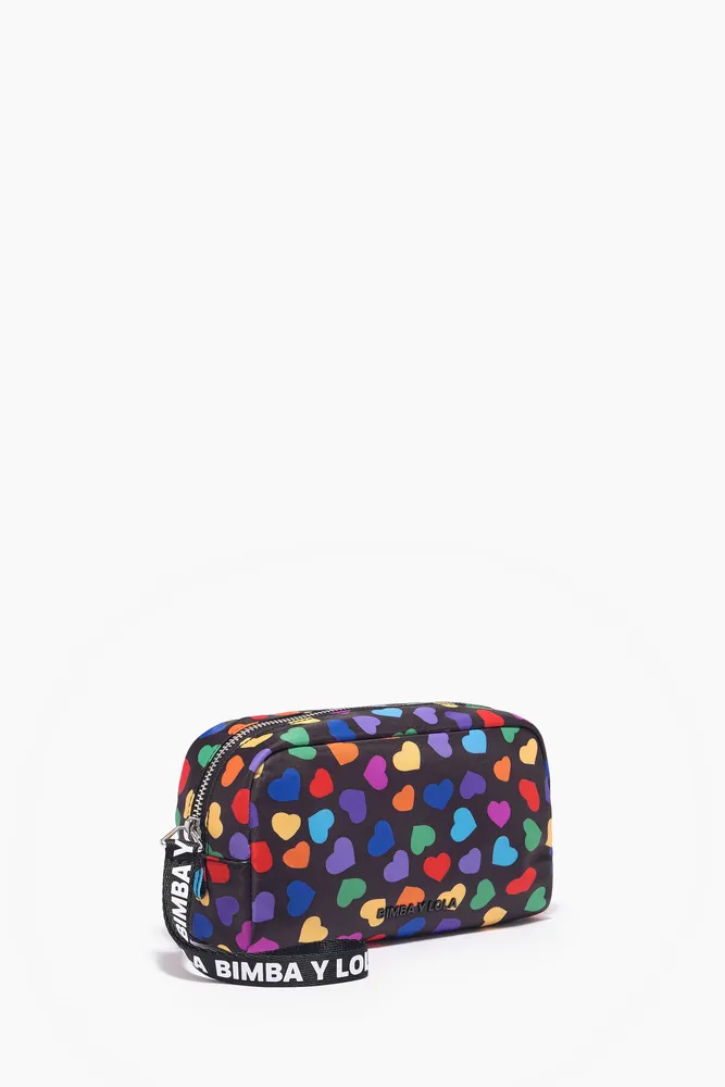 Neceser media luna nylon print Hearts negro