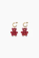 Pendientes aro osos glitter rojos