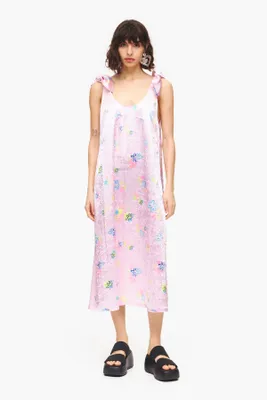 Vestido evasé midi print Spray Flowers rosa