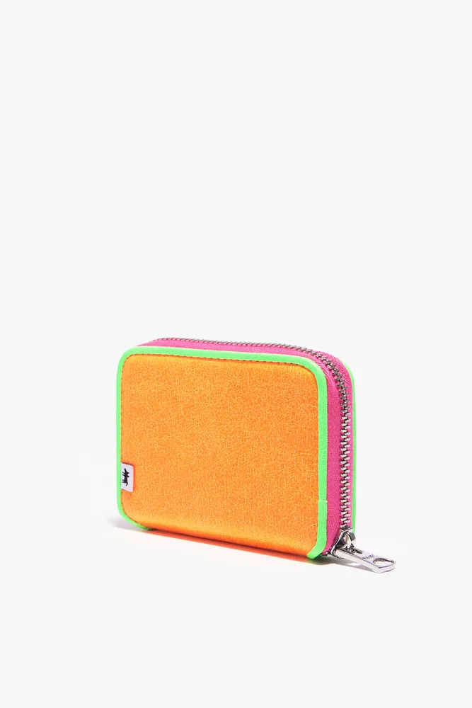 Cartera piel naranja neón