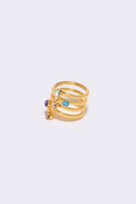 Anillo espiral cristales dorado